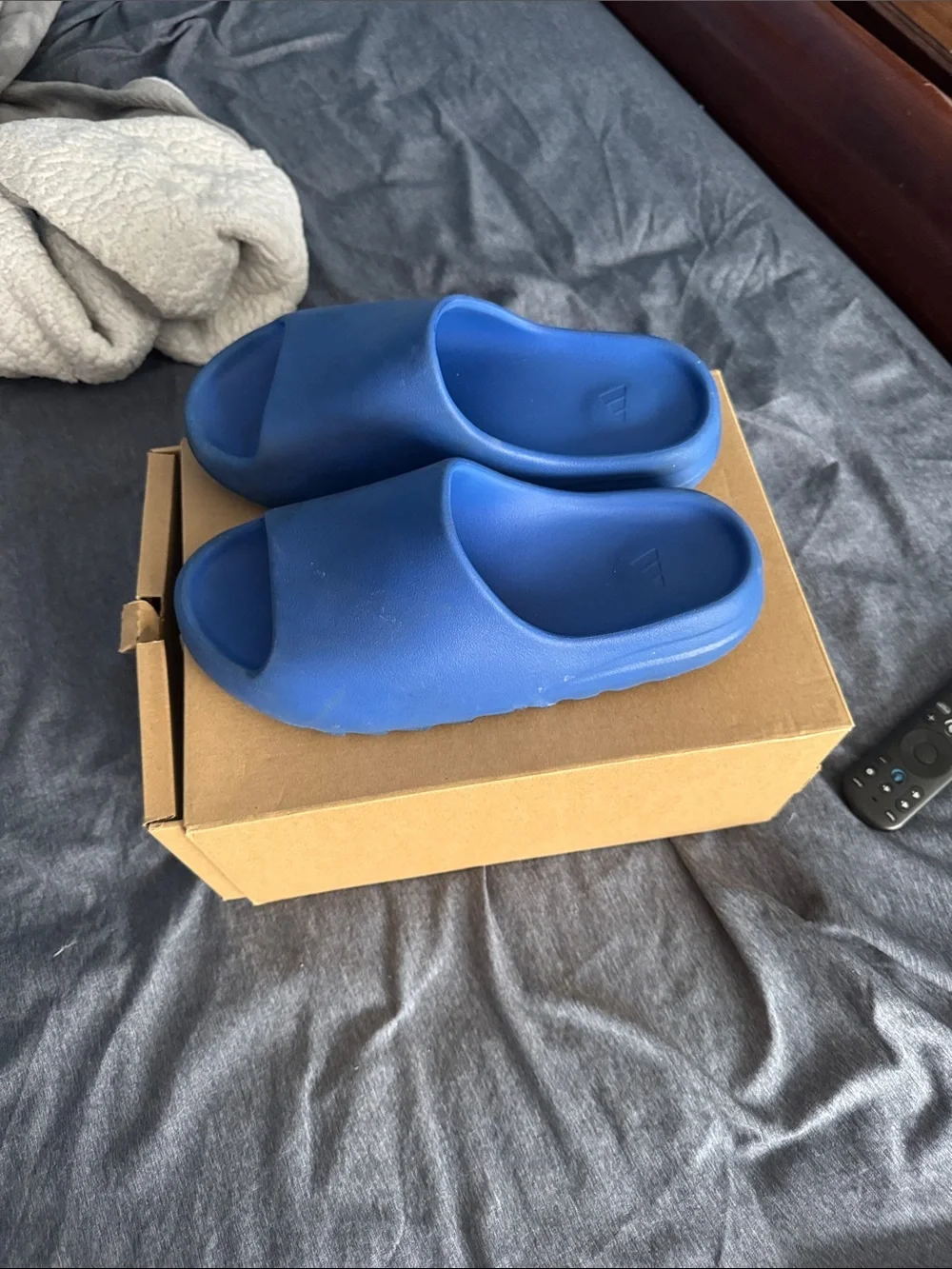 Blue Yezzy slides